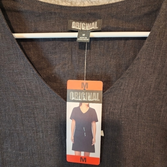 Nicole Miller Black Linen Blend Dress LBD Midi Knee Length Short Sleeve Preppy - Picture 2 of 5